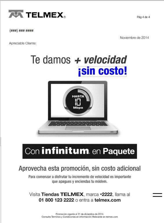 Telmex aumenta velocidad de internet sin costo