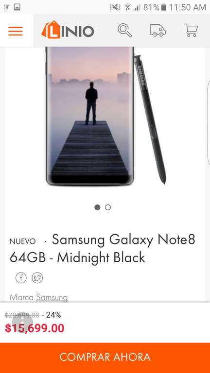 Linio: Samsung Galaxy Note8 64GB - Midnight Black (solo 6 meses de garantía)