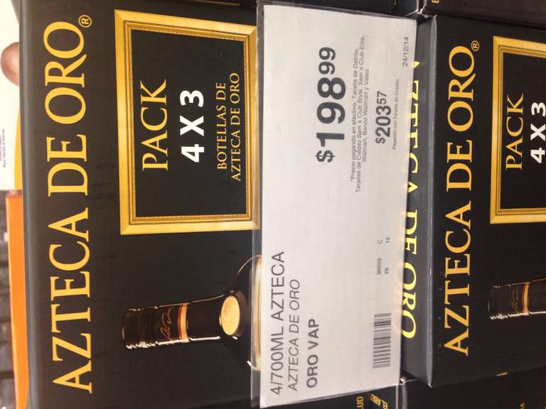 Sam's Club: Brandy Azteca de Oro 700ml 4 x $200