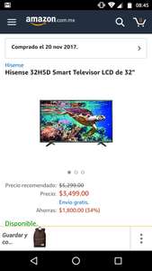 Buen Fin 2017 Amazon: Pantalla Hisense 32' Smart tv 32H5D LED