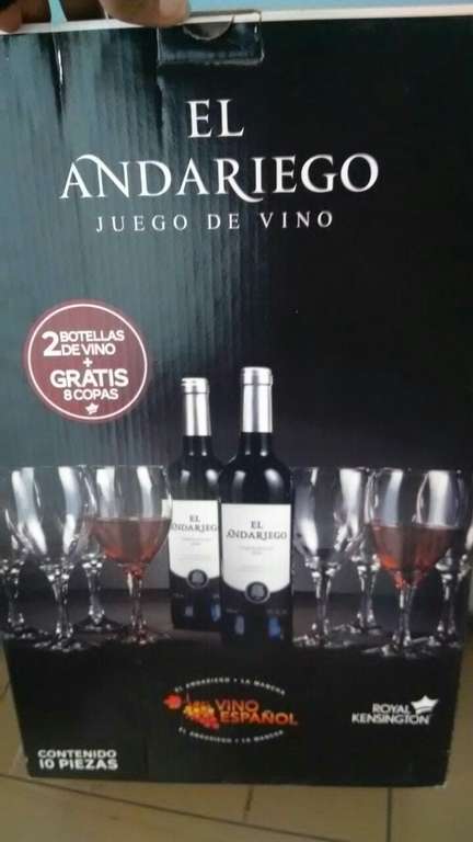 Comercial Mexicana: paquete de 2 vinos y 8 copas gratis El Andariego