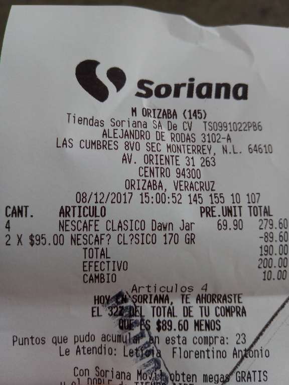 Soriana mercado: Nescafé clásico de 170g, 2 pzas por $95.  C/u a 47.5. Y más...