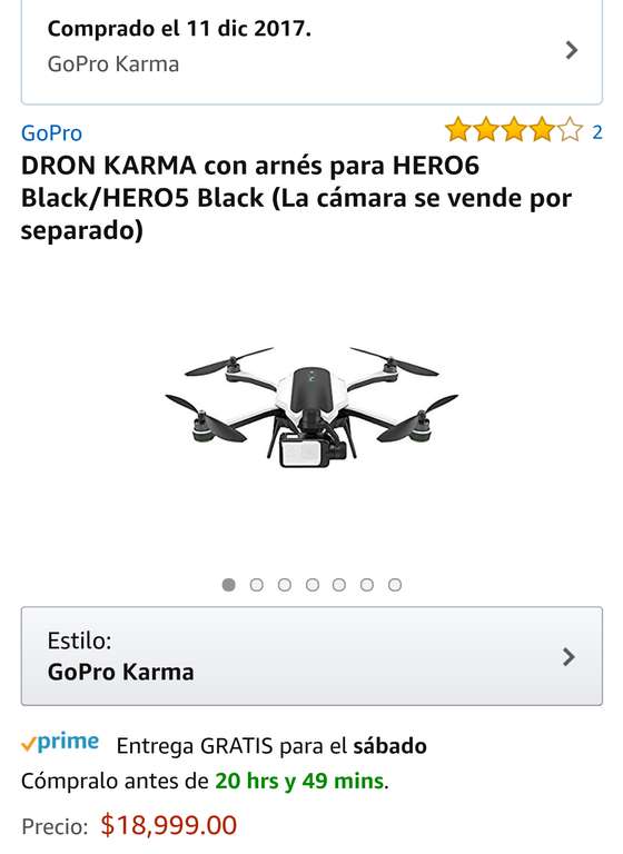 AMAZON: DRON KARMA con arnés para HERO6 Black/HERO5 Black (Sin Cámara)