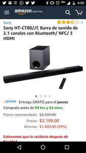 Amazon: Barra de sonido Sony HT-CT80 a $2,199