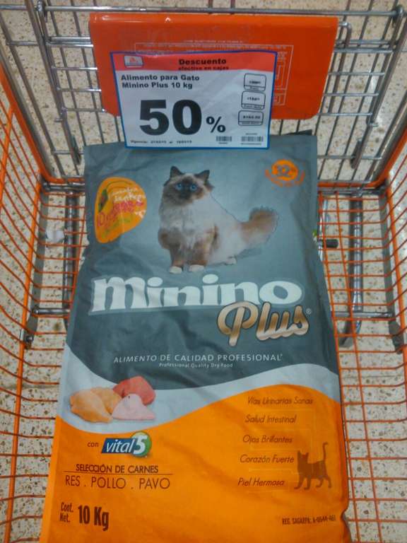 CHEDRAUI: alimento para gato minino plus 50% de descuento