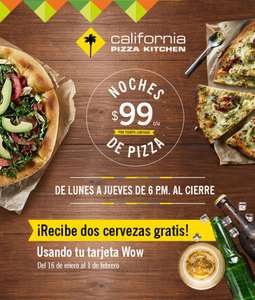 California Pizza Kitchen: dos cervezas gratis en la compra de primera pizza