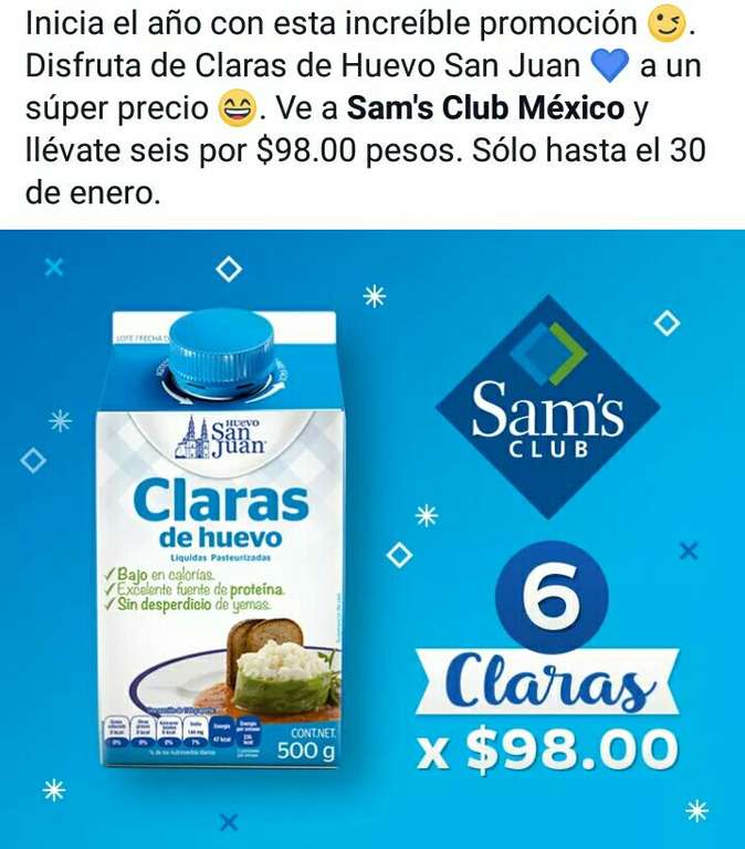 Sam's Club: 6 CAJAS DE CLARAS DE HUEVO POR $98