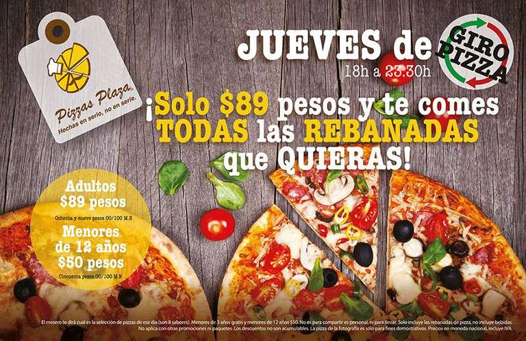 Pizzas Plaza: Todas las pizzas que puedas comer por $89 !!