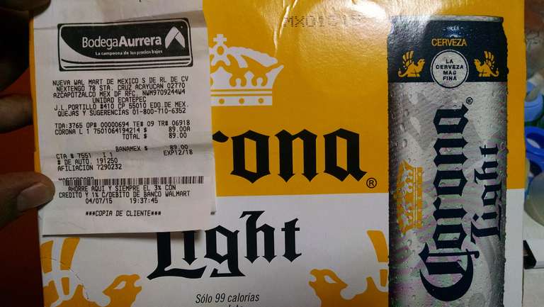 Bodega Aurrerá: caja de 12 cervezas Corona Light $89