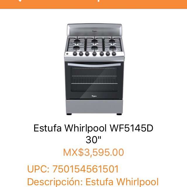 Chedraui: Estufa Whirlpool WF5145D 30" a $3,595
