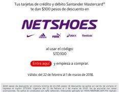 Netshoes: cupon de $300 en compras de $1,399 con Santander Mastercard