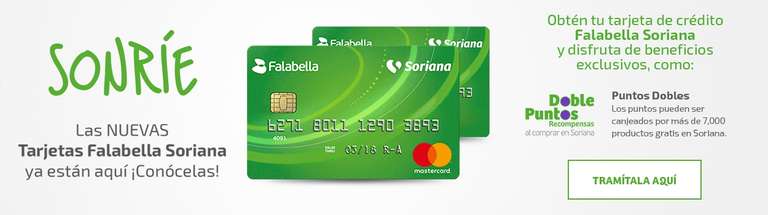 Soriana: TDC Falabella Soriana -10% en tu primera compra y un cupón de $500 en tu primera compra en línea