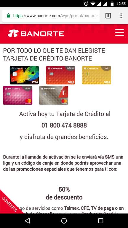 Banorte: 50% de descuento en pago de servicios + Starbuks Card de $100 pesos al solicitar y activar tu tarjeta.
