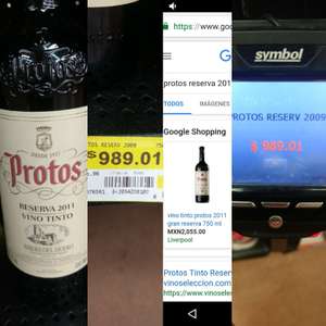 Walmart lago real: vino tinto Protos reserva 2011...estante Truper a 383.03 y lazy bag 155.02