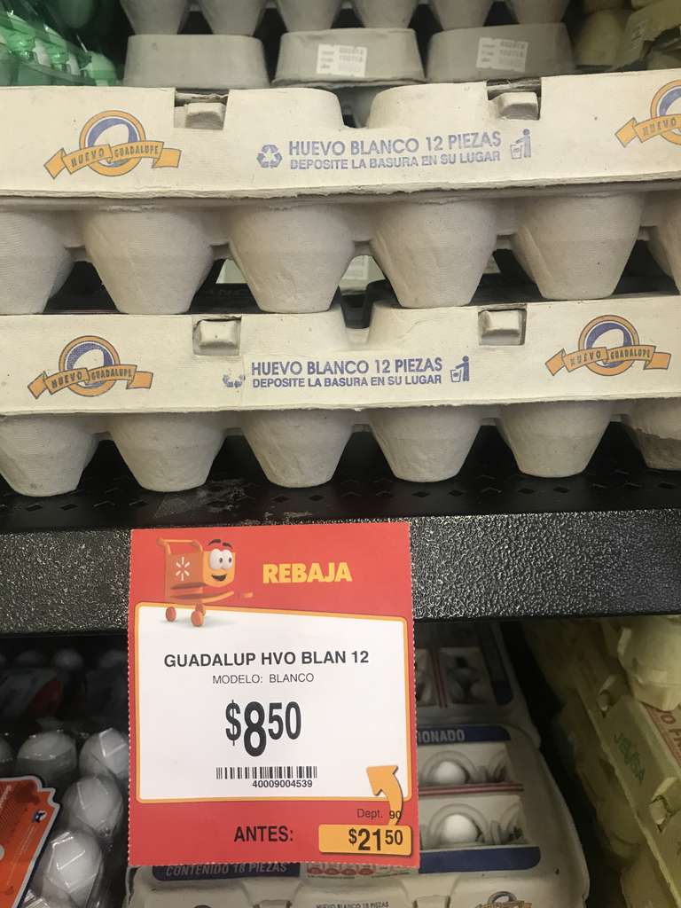 Walmart: huevo blanco Guadalupe 12 piezas