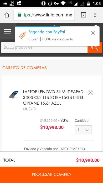 Linio: Laptop Lenovo 330s, i5-8250u, 8GB ram+16 GB Optane