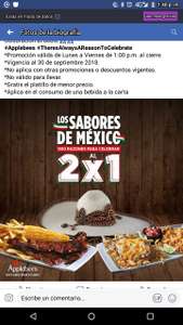 AppleBee's Jalisco: Descuentos  Septiembre 2x1 platillos seleccionados