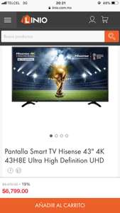 Linio: Pantalla Smart TV Hisense 43" 4K 43H8E Ultra High Definition UHD $5250 con PayPal y Citibanamex Pay 12msi