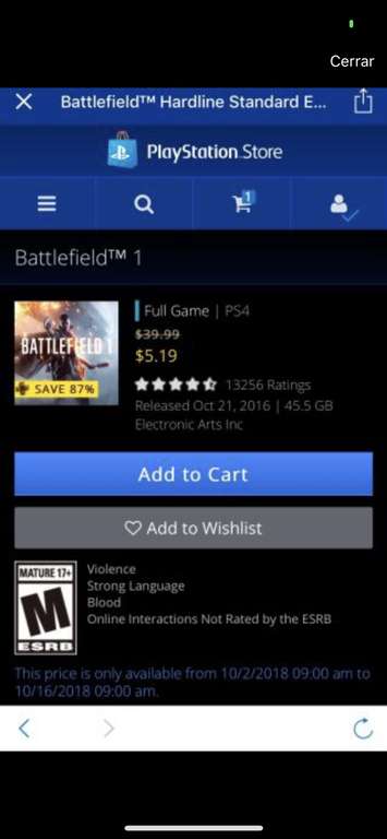 PSN: Battlefield 1 PS4 5.19 dólares con plus