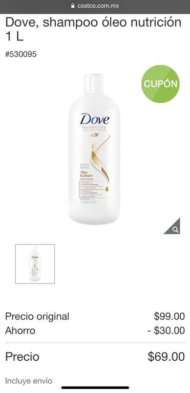 Costco: Shampoo DOVE 1 Litro óleo nutrición