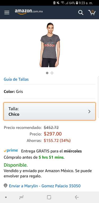 Amazon: Camiseta mujer Adidas (talla chica)