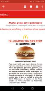 McDonald's: hamburguesa gratis contestando encuesta