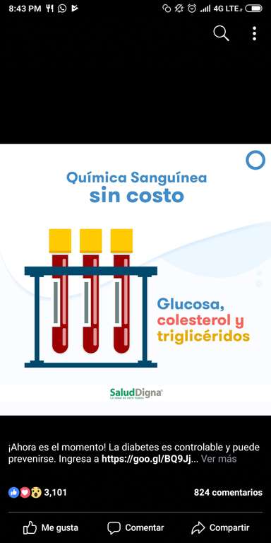 Clínica Salud digna: Análisis médicos de glucosa/colesterol y triglicéridos  "Gratis"