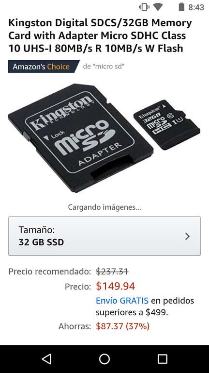 Amazon: Memoria micro SD 32 gb