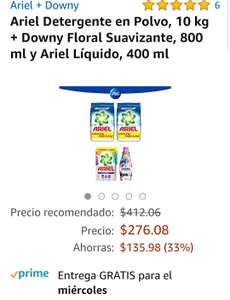 Amazon: Ariel 10 kg con suavizante de 800 ML y Ariel de 400ml