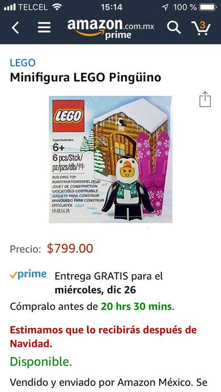 Amazon - Minifigura  LEGO Pingüino - $79.9 de descuento al combinar con cupones