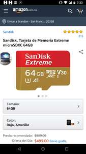Amazon: SanDisk microsd extreme UHS 3 64GB NO DISPONIBLE