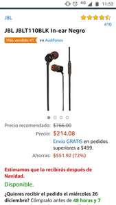 Amazon: Audífonos JBL T110BLK