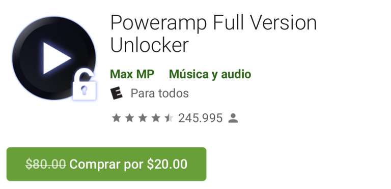 Google Play: Poweramp Full versión Unlocker de $80 a $20 por tiempo limitado