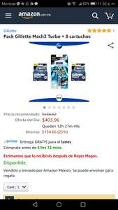 Amazon: Pack Gillette Mach3 Turbo + 8 cartuchos