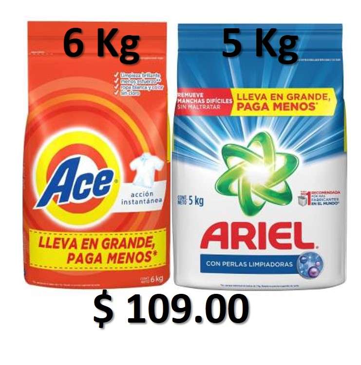 Walmart: Ace 6 Kg ó Ariel 5 Kg $109.00