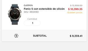 Palacio de hierro online Garmin
Fenix 5 con extensible de silicón hasta 18MSI