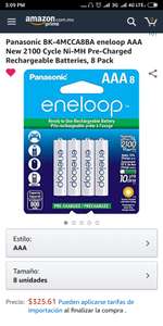 Amazon: Paquete de 8 baterías recargables AAA Eneloop