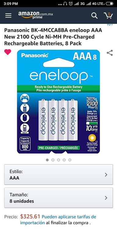 Amazon: Paquete de 8 baterías recargables AAA Eneloop