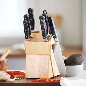 Amazon. AmazonBasics Set de cuchillos PREMIUM con bloque, 9 piezas