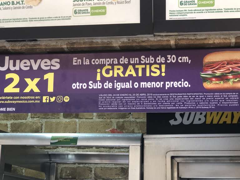 Subway: Jueves 2x1 de 30cm