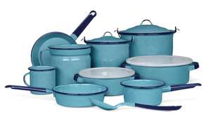 Groupon: Batería de cocina de 14pz de peltre azul Cinsa