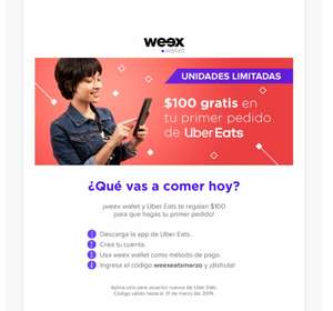 Weex Wallet: ¡$100 gratis para Uber Eats! (nuevos usuarios)