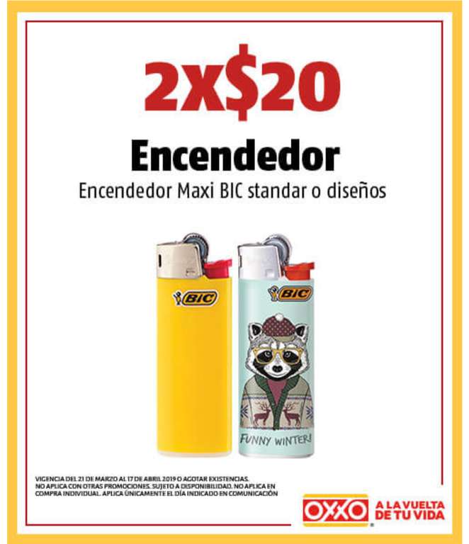 Oxxo: 2x$20 Encendedor Maxi Bic Standard o Diseños Válido al 17 Abril 2019