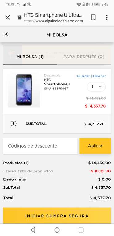 Palacio de Hierro: HTC U Ultra De $14,459 a $4,337