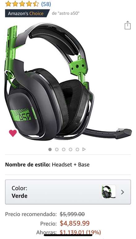 Amazon: Logitech Astro Gaming A50 Headset, color Gris/Verde + Base Xbox One - Platinum Edition