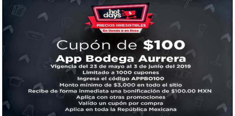 Bodega Aurrerá App: Cupón 100 de descuento en compra mínima de $3,000( Funcional en Walmart)