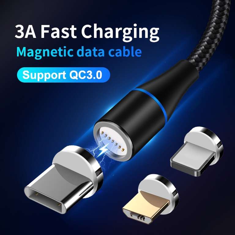 Aliexpress: Cable magnético 3A para iphone 6 7 8 XS X o Micro Usb-C Cable para Samsung o tipo C para teléfono Huawei