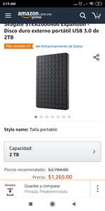 Amazon: Disco duro portatil Seagate de 2TB