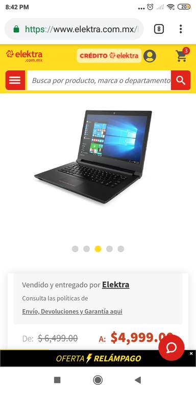 Elektra: Laptop Lenovo V110 AMD A6 9220 RAM 4GB DD 500GB W10 14" (pagando con Citibanamex)