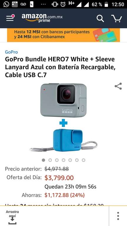 Amazon: GoPro Bundle HERO7 White + Sleeve Lanyard Azul con Batería Recargable, Cable USB C.7